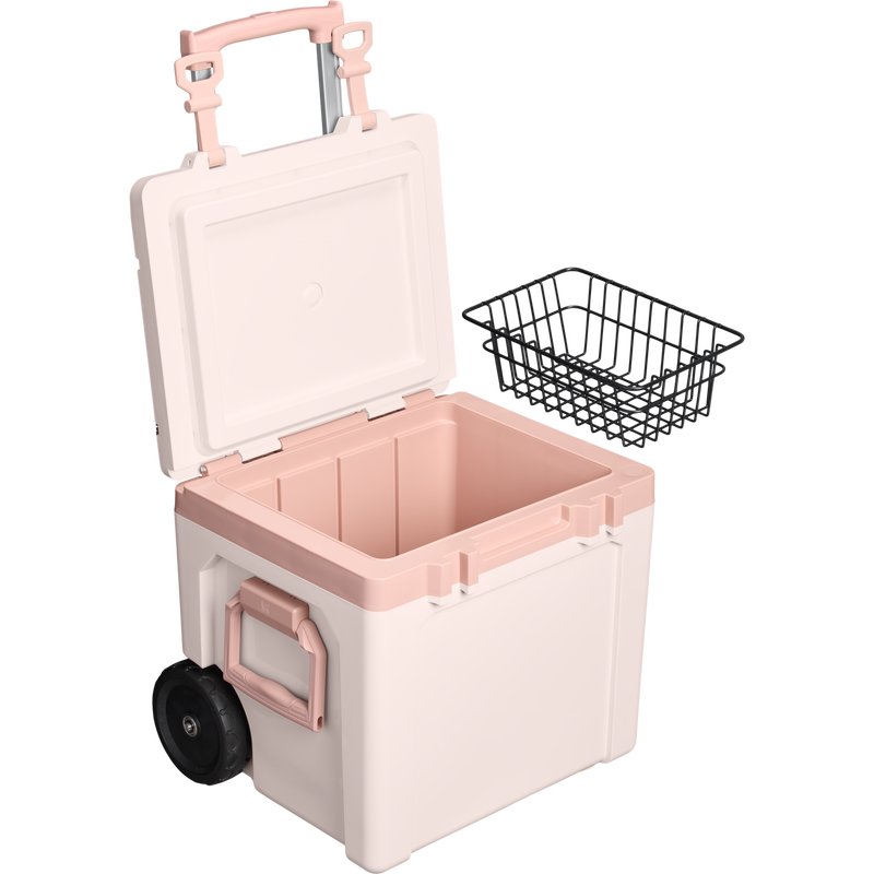 Stanley 1913 Cold-For-Days Wheeled Outdoor Cooler 47.3L in Rose Quartz | Cross Section View