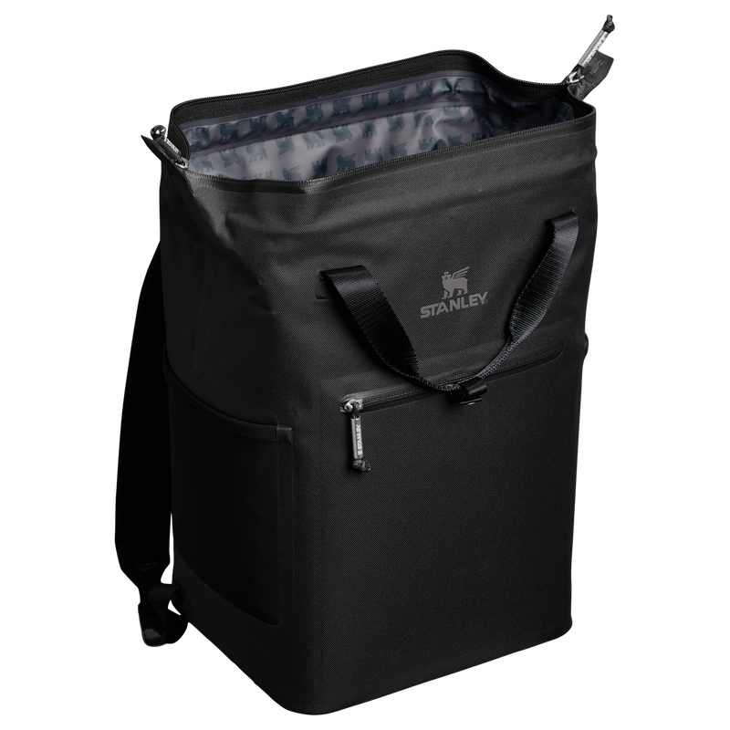 Stanley 1913 Madeleine Mini Backpack Soft Cooler 13.2L in Black | Back Open View