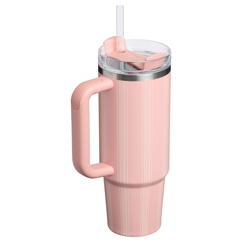 Stanley 1913 Quencher® H2.0 FlowState™ Tumbler 0.89L in Peach Rose Picnic Stripe | Back View