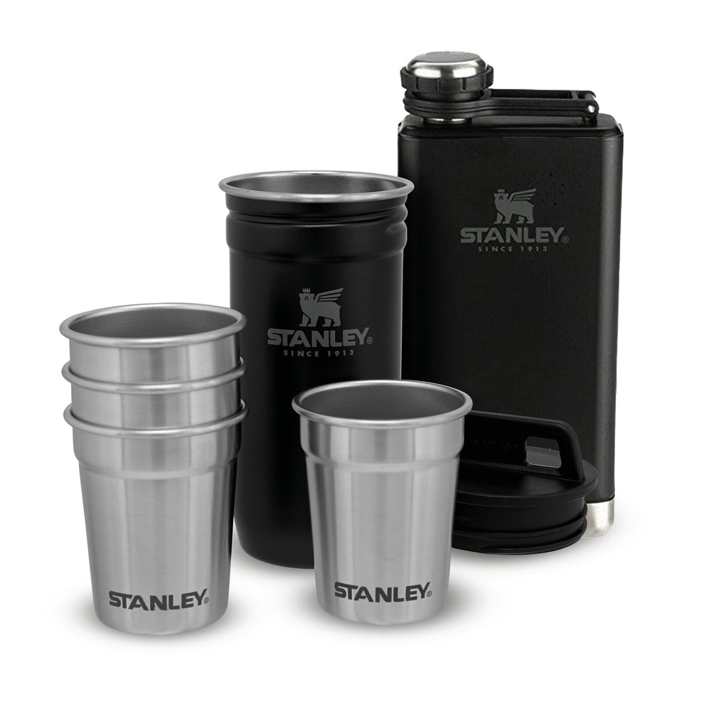 Stanley 1913 Adventure Pre-Party Shot Glass + Flask Set in Matte Black Pebble